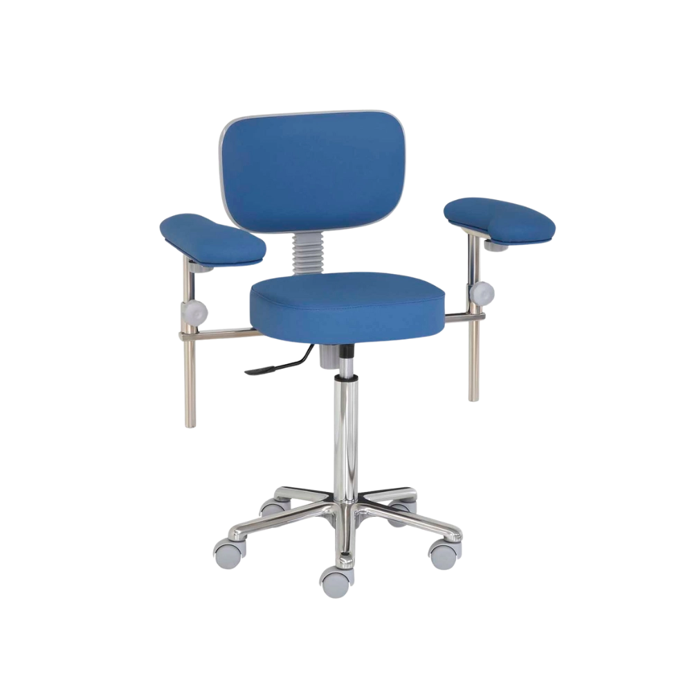 Taburete Giratorio Respaldo Y Reposabrazos Acero