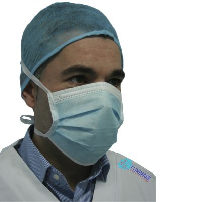Mascarilla cirujano de tejido color azul con cintas